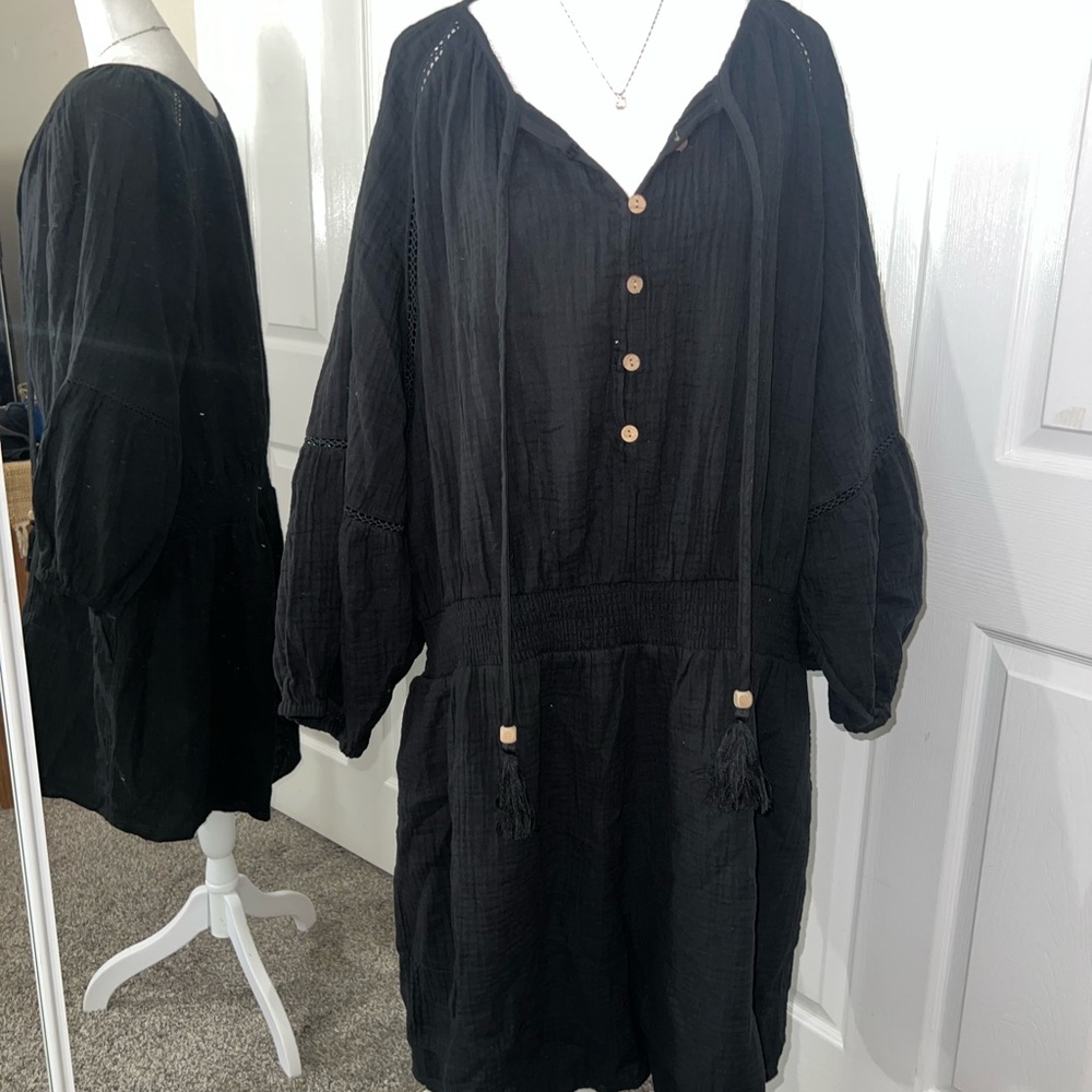 Women’s Black Boho Button-Front Jumpsuit Romper